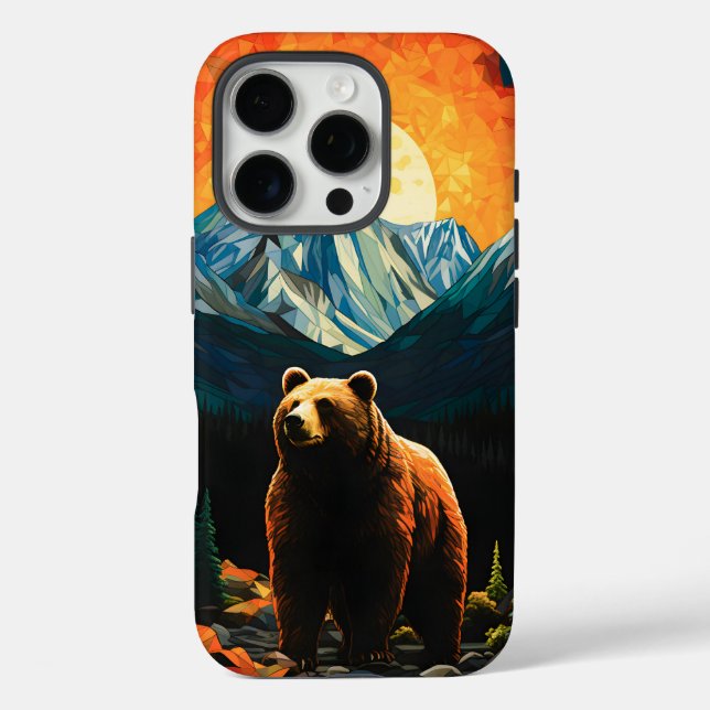 Stained Glass Wildlife Mountain Sunset Bear Case-Mate iPhone Case (Back)