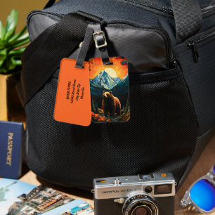 Stained Glass Wildlife Mountain Sunset Bear Luggage Tag