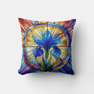Stained Glass Window A Iris Flower Cushion