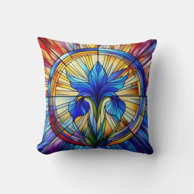 Stained Glass Window A Iris Flower  Cushion (Front)