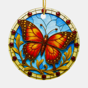 Stained glass window butterfly ceramic ornament
