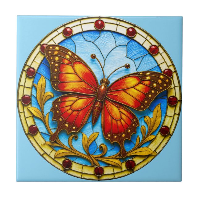 Stained glass window butterfly ceramic tile (Front)