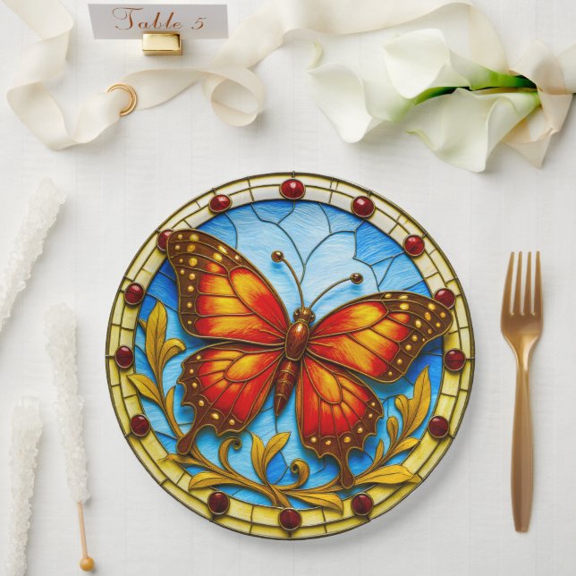 Stained glass window butterfly paper plate (Wedding)