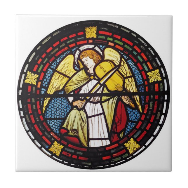 Stained glass window by sketches by William Morris Ceramic Tile (Front)
