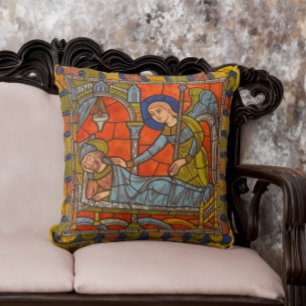 Stained Glass Window Chartres Mediaeval Angel Cushion