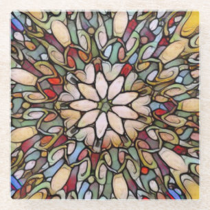 Stained glass window colourful mosaic coaster