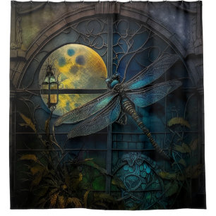 Stained Glass Window Crescent Moon Shower Curtain