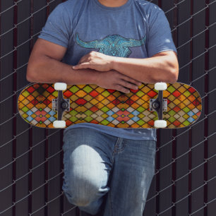 Stained Glass Window Diamond Pattern Skateboard