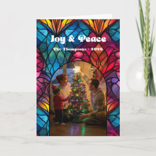 Stained Glass Window Joy & Peace Christmas Photo Holiday Card