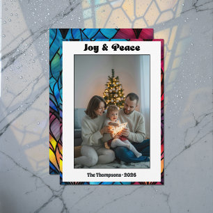 Stained Glass Window Joy & Peace Christmas Photo Holiday Card