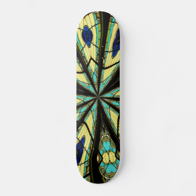 Stained Glass Window Kaleidoscope 23 Skateboard (Front)