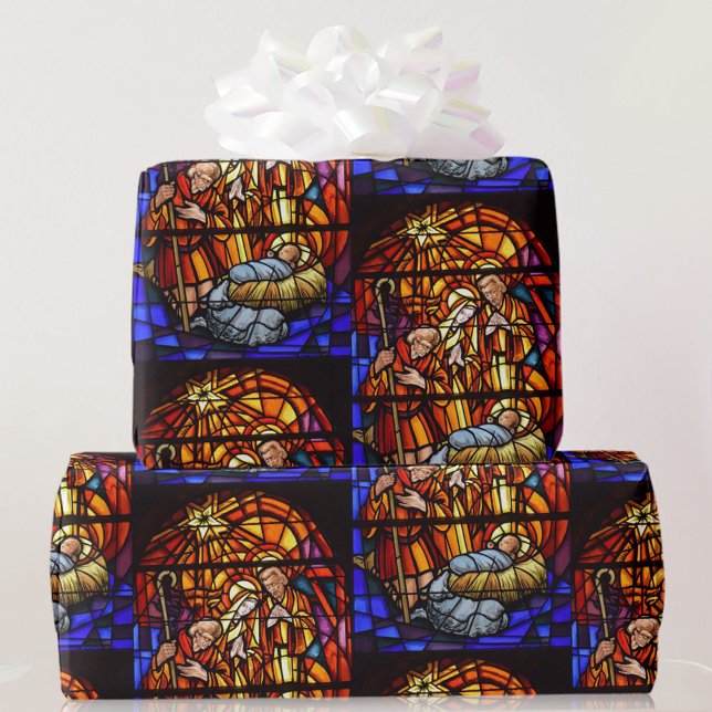 Stained Glass Window Nativity Baby Jesus Christmas Wrapping Paper (Creator Uploaded)