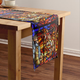 Stained Glass Window Nativity Christmas Short Table Runner