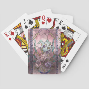 Stained Glass Window Pink Roses Card Deck