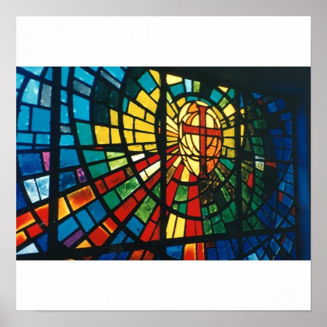 Stained Glass Window Ressurected Cross Art Poster (Front)