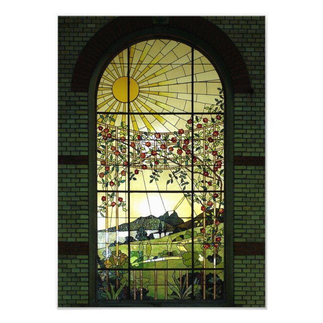 Stained Glass Window Sunrise and Garden Photo Print (Front)