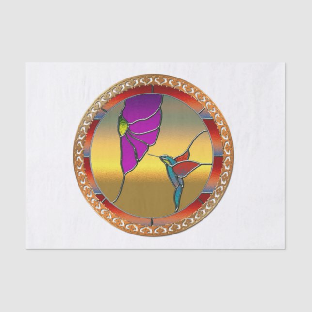 Stained Glass Window Turquoise Hummingbird Tissue Paper (Front)