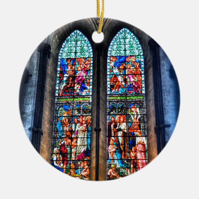 Stained Glass Windows, Salisbury Cathedral, UK Ceramic Ornament (Front)