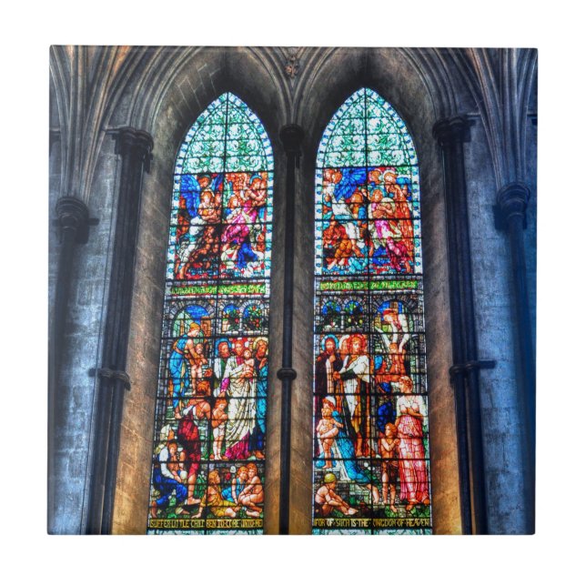 Stained Glass Windows, Salisbury Cathedral, UK Ceramic Tile (Front)