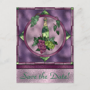 Stained Glass Wine Love Announcement Postcard