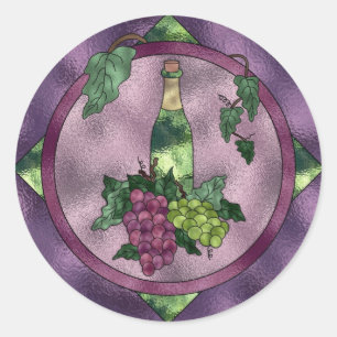 Stained Glass Wine Love Classic Round Sticker