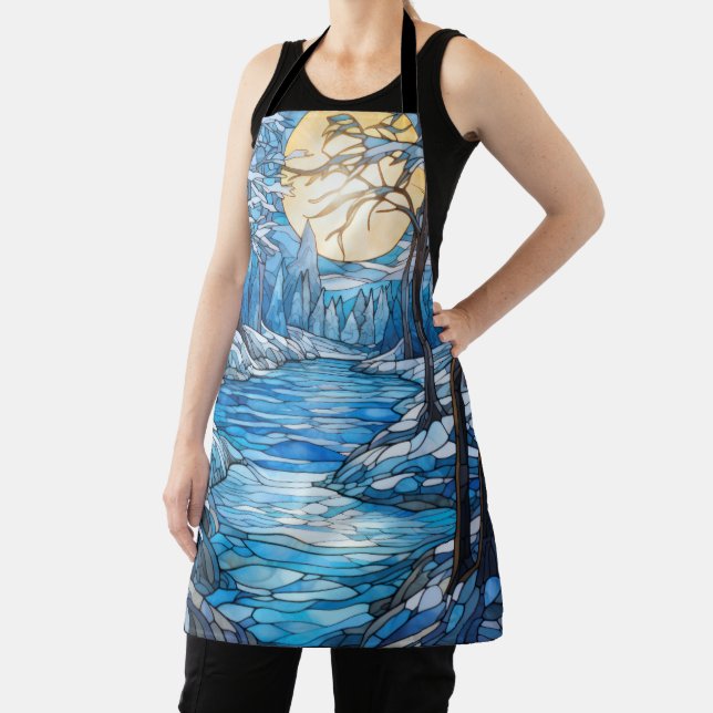 stained-glass winter landscape apron (Insitu)