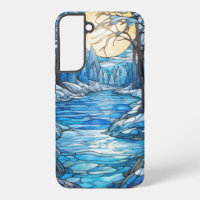Stained Glass Winter Landscape – Moonlit Forest
