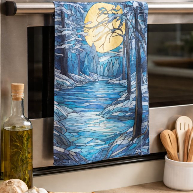 stained-glass winter landscape tea towel (Creator Uploaded)