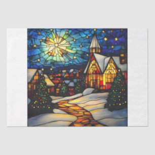 Stained Glass Winter Village Tissue Paper