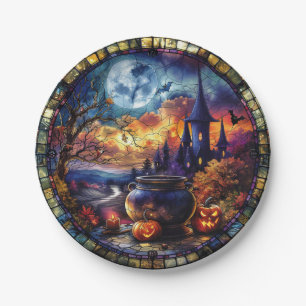 Stained Glass Witch's Cauldron Paper Plate