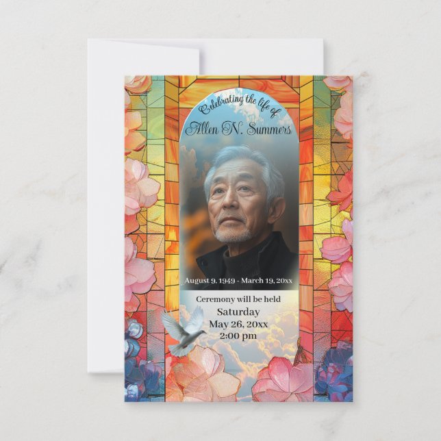 Stained Glass with Dove Funeral  Announcement (Front)