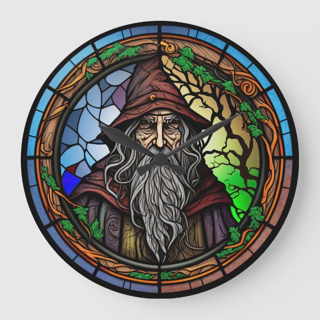 Stained Glass Wizard Design Large Clock (Front)