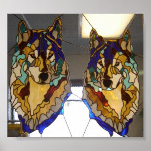 Stained Glass Wolf Pair Poster