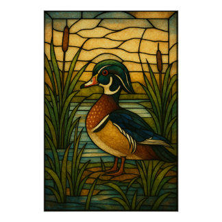 Stained Glass Wood Duck Poster
