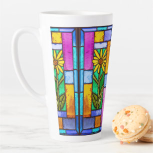 Stained Glass Yellow Daisy Latte Mug