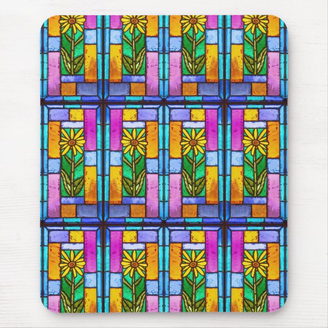 Stained Glass Yellow Daisy Mouse Pad (Front)
