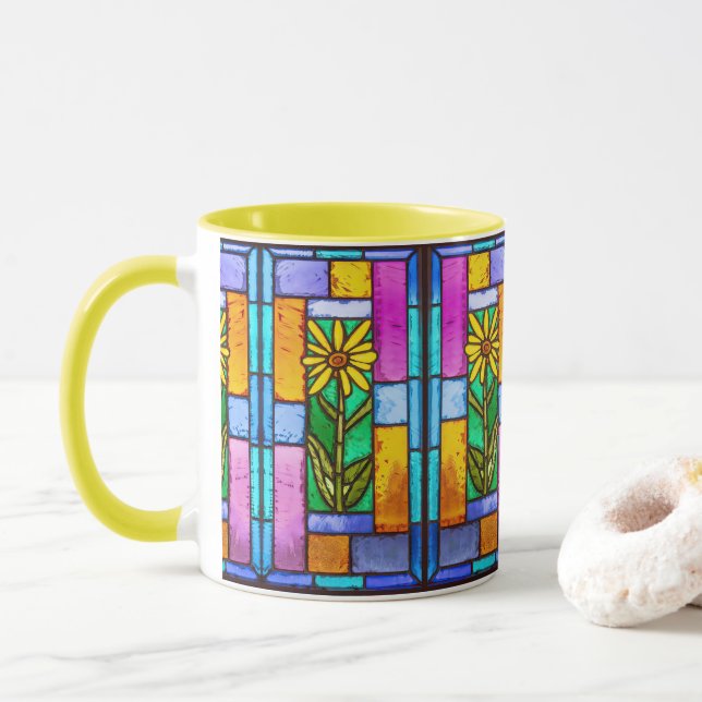 Stained Glass Yellow Daisy Mug (With Donut)