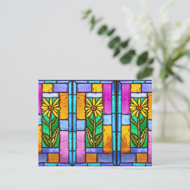 Stained Glass Yellow Daisy Note Card (Standing Front)