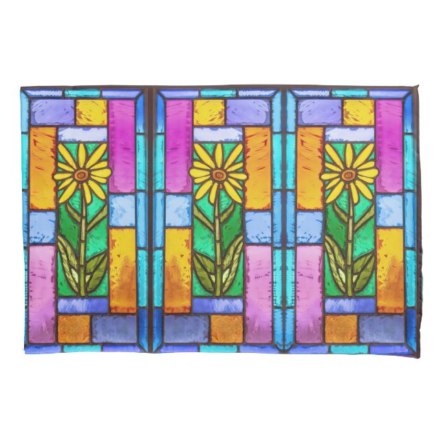Stained Glass Yellow Daisy Pillowcase (Front)