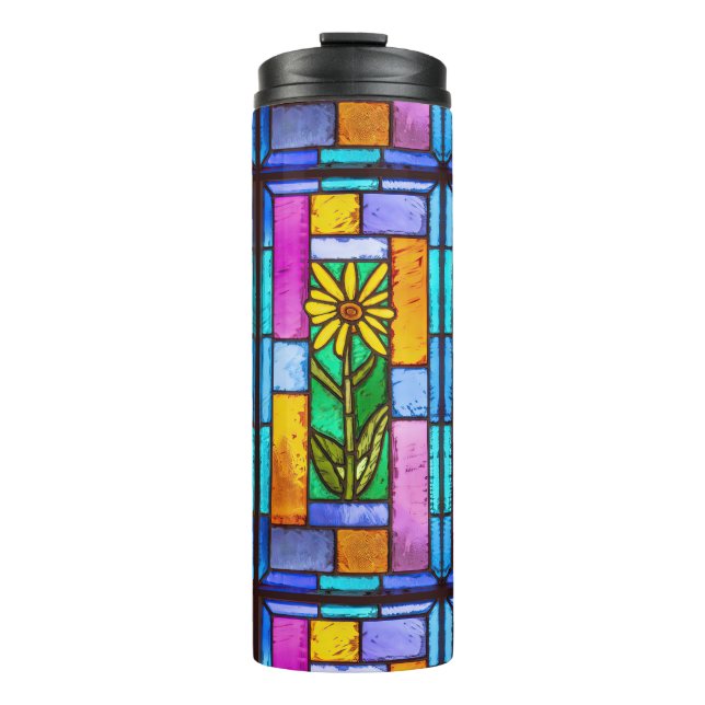 Stained Glass Yellow Daisy Thermal Tumbler (Front)