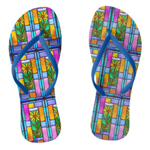 Stained Glass Yellow Daisy Thongs
