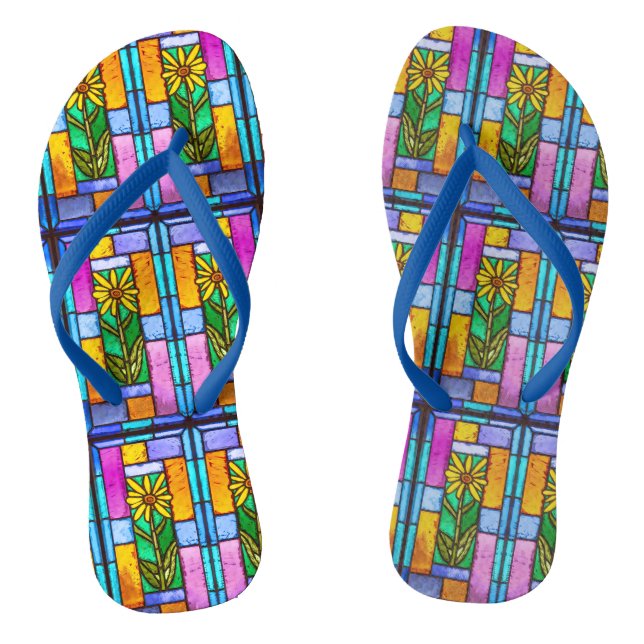 Stained Glass Yellow Daisy Thongs (Footbed)