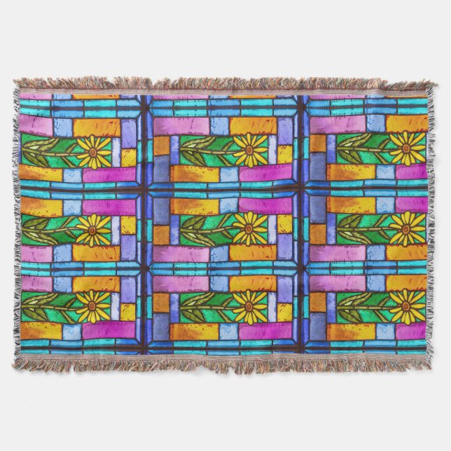 Stained Glass Yellow Daisy Throw Blanket (Front)