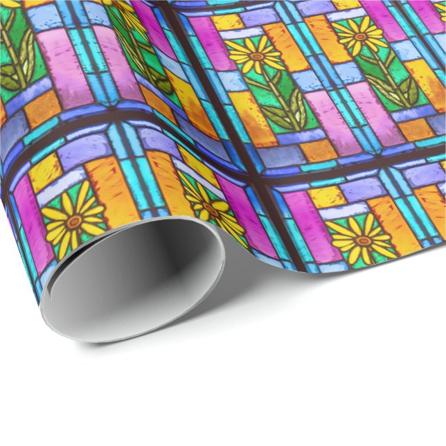 Stained Glass Yellow Daisy Wrapping Paper (Roll Corner)