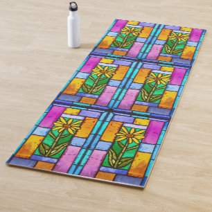 Stained Glass Yellow Daisy Yoga Mat