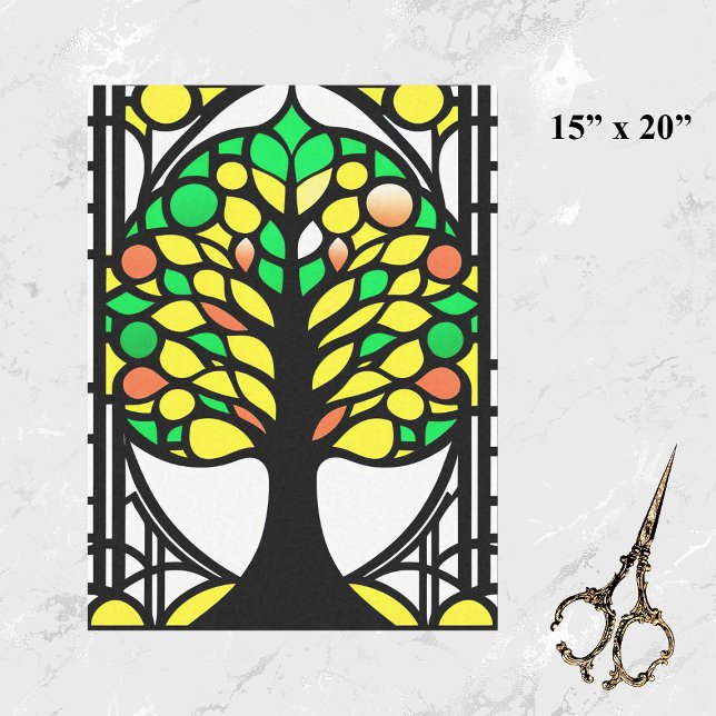 Stained Glass Yellow Green Tree Artwork Tissue Paper (Creator Uploaded)