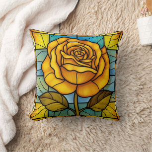 Stained Glass Yellow Rose Cushion