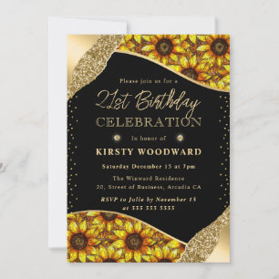 Stained Glass Yellow Sunflowers 21st Birthday Invitation