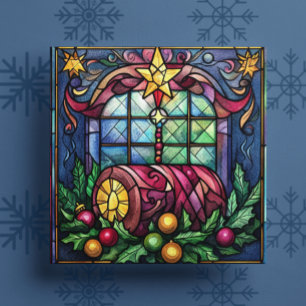 Stained Glass Yule Log Winter Solstice Holiday  Card