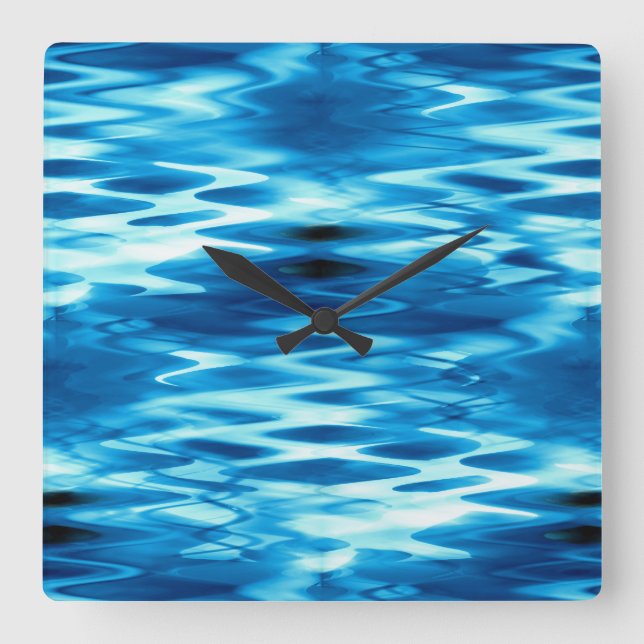 Stained gradient blue forming abstract whirlpool square wall clock (Front)